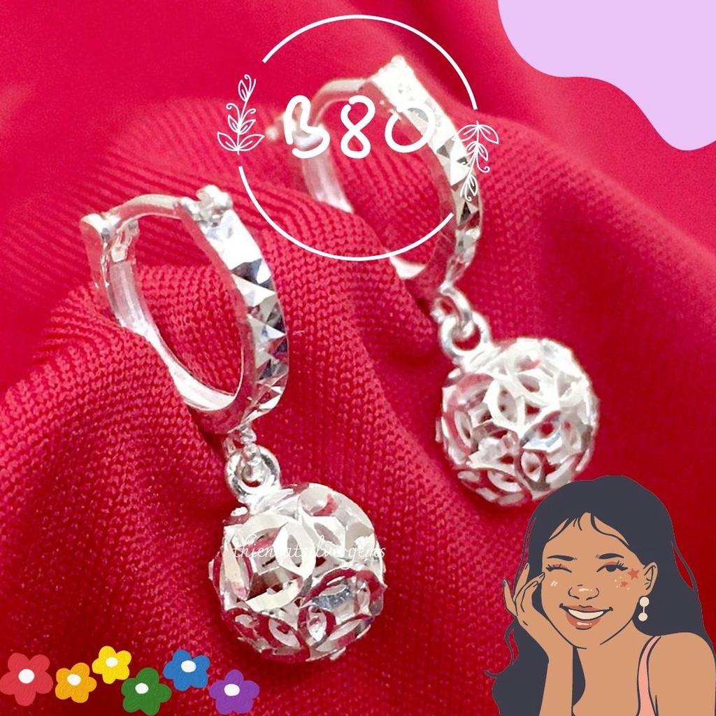B80 Bông tai tòn ten lồng Kim Tiền Bạc thật Thiên Cát s950