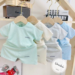 Bộ cộc tay Unchi chất cotton trơn basic cho bé trai bé gái Namkidshop