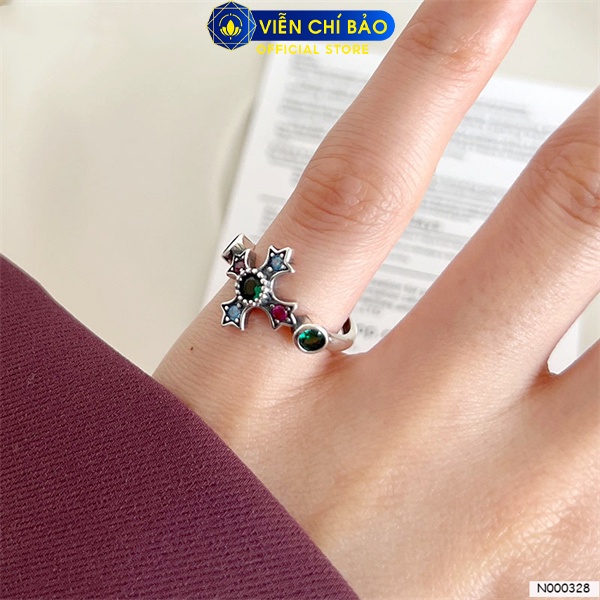 Nhẫn thập giá đa sắc chất liệu bạc Thái 925 thời trang phụ kiện trang sức nữ Viễn Chí Bảo N000328