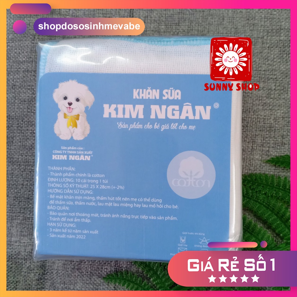 Gói 10 khăn sữa 3 lớp Kim Ngân, khăn xô gạc cho bé