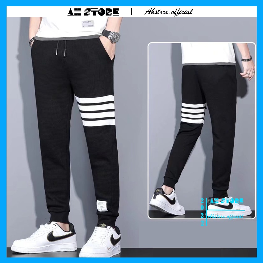 Quần jogger nam thể thao unisex, quần umi nam chất xốp kẻ viên ngang bo gấu phong cách hàn quốc - AHSTORE