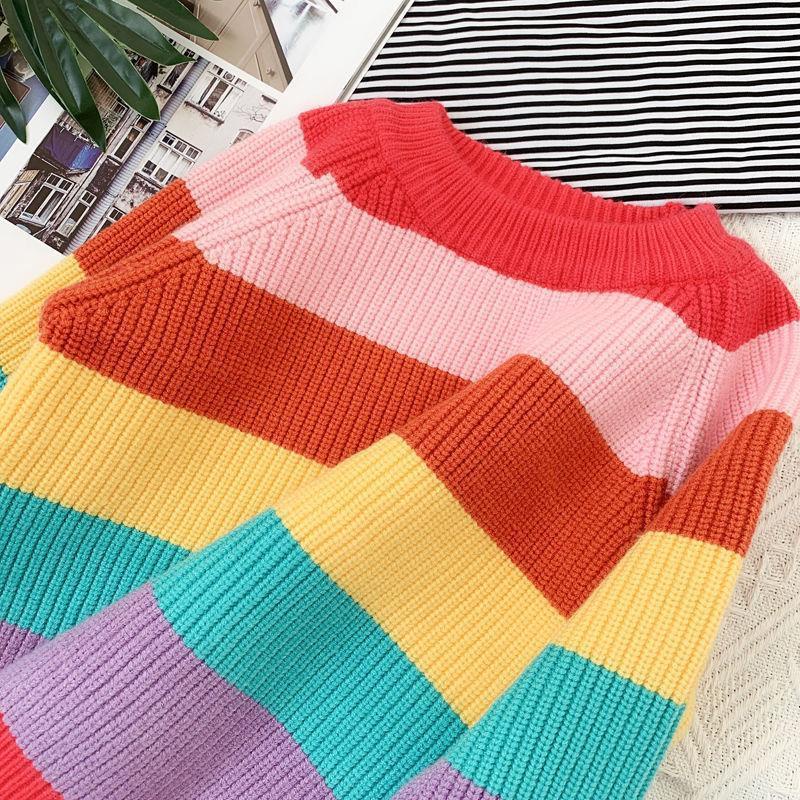 Áo Sweater Màu Cầu Vồng Dễ Thương Thời Trang Cho Bé Gái