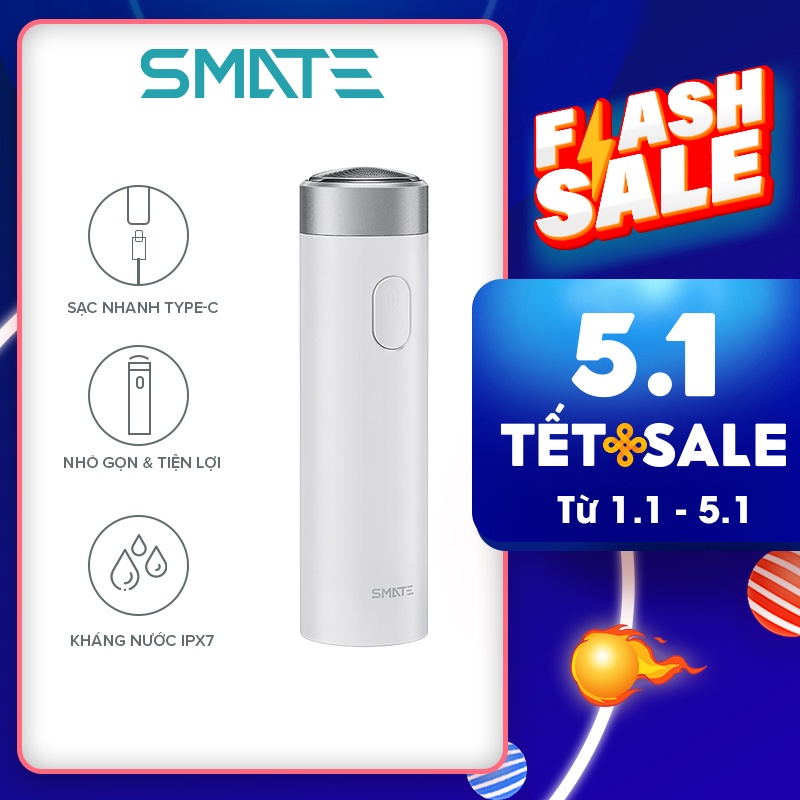 Máy Cạo Râu Mini Smate ST-R101C - Lưỡi Cạo Xoáy 3 Lá - Vỏ Kim Loại Sang Trọng - Sạc Nhanh Type-C - Full Kháng Nước IPX7