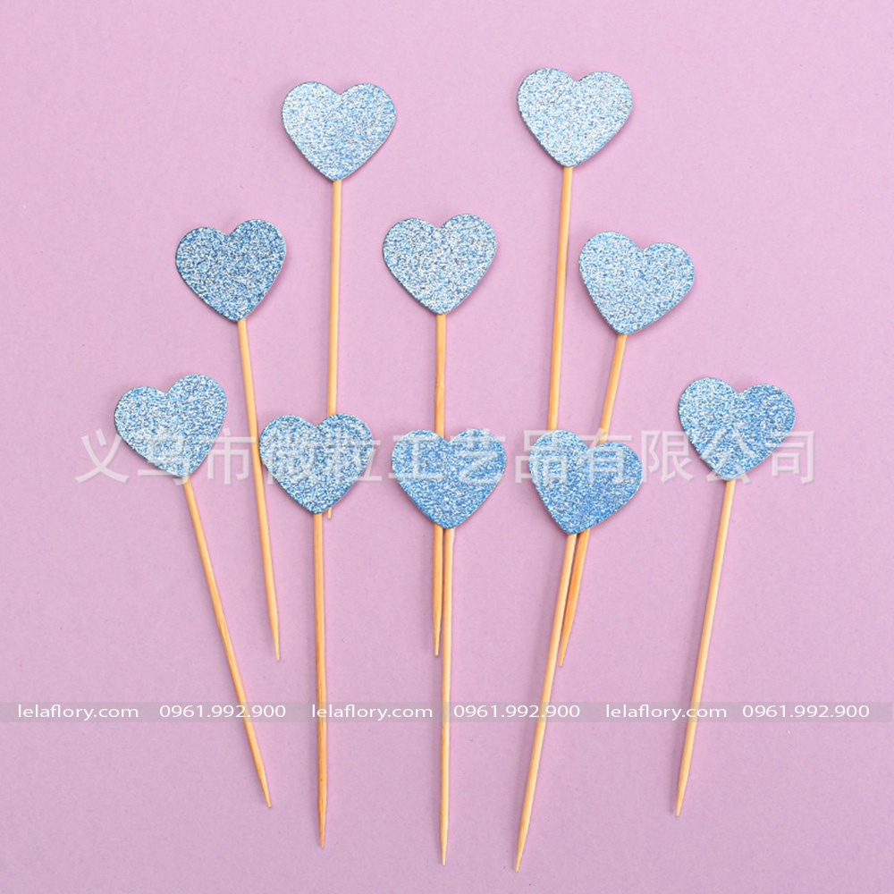 Set 50 que cắm nhũ hình tim và ngôi sao trang trí bánh sinh nhật hiện đại (QCB0046/QCB0047)