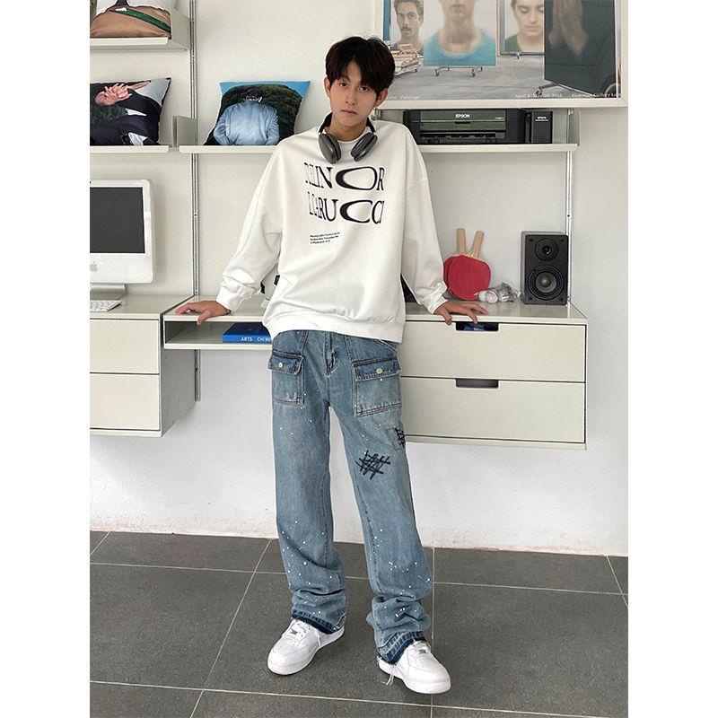 Quần Jean Dài Dáng Suông Phối Nhiều Túi Cá Tính Cho Nam Và Nữ