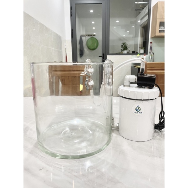 Combo bể cá thuỷ tinh hình trụ tròn kèm bộ lọc cao cấp - để bàn - trang trí decor