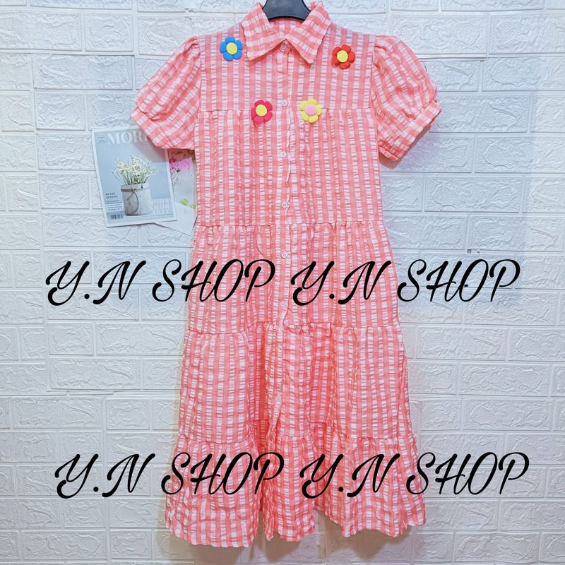 A55 ĐẦM BABYDOLL CARO ĐŨI XỐP DÁNG DÀI ĐÍNH HOA