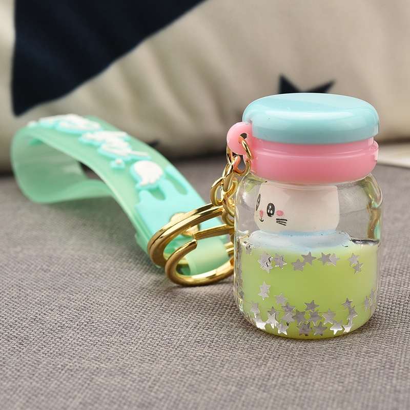 Móc Khóa Hình Chai Sữa Chua Kim Tuyến Lấp Lánh Bằng Acrylic Dễ Thương