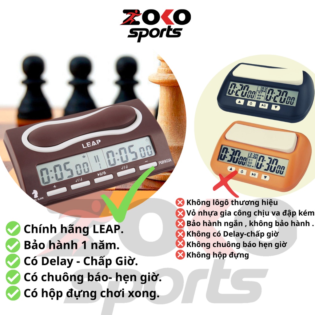 Đồng hồ chơi cờ vua , cờ tướng , bấm giây đếm ngược thời gian thi đấu chính hãng LEAP PQ9903A - ZOKO SPORT