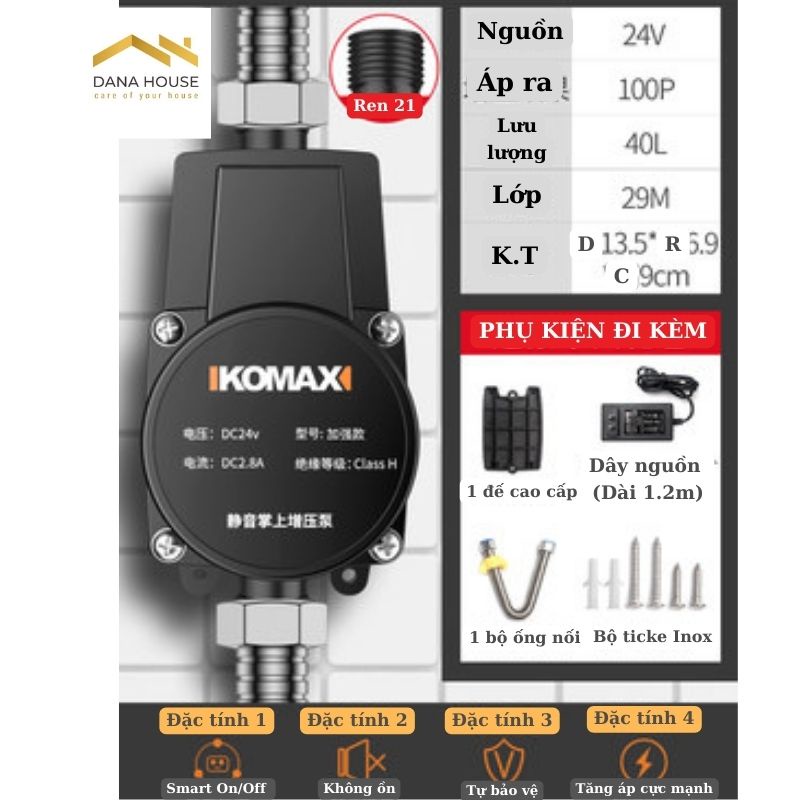 Máy Bơm Tăng Áp Mini Bình Nóng Lạnh, Máy Giặt, Vòi Sen, Vòi Rửa... Bơm Mạnh Mẽ, Nguồn 24V An Toàn, Chống Nước, Chống Ồn