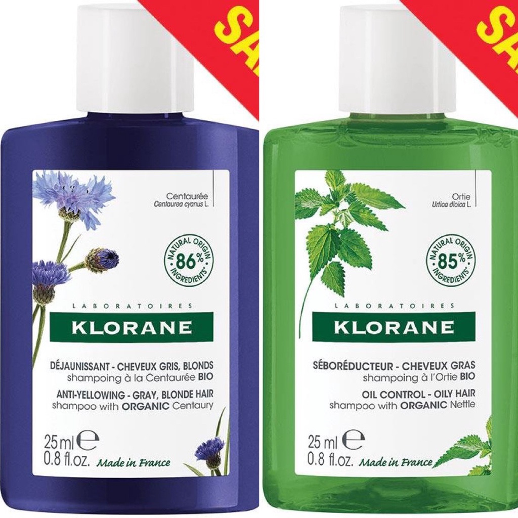 Dầu gội hữu cơ Klorane dành cho tóc dầu và khử vàng Pháp 25ml