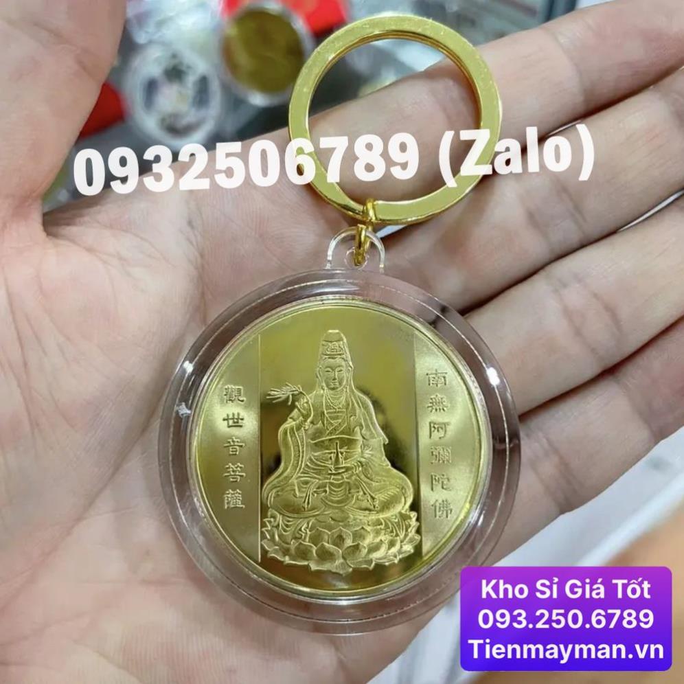 ⭐HÓT⭐ Đồng Xu Quan Âm Bồ Tát Phong Thuỷ May Mắn Tặng Kèm Túi Gấm
