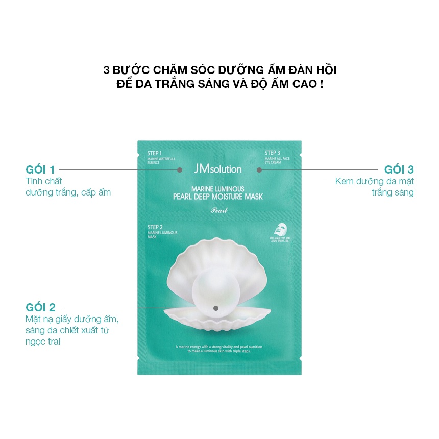 Mặt Nạ Ngọc Trai Dưỡng Ẩm Chuyên Sâu 3 Bước JMsolution Marine Luminous Pearl Deep Moisture Mask Pearl 10 Miếng