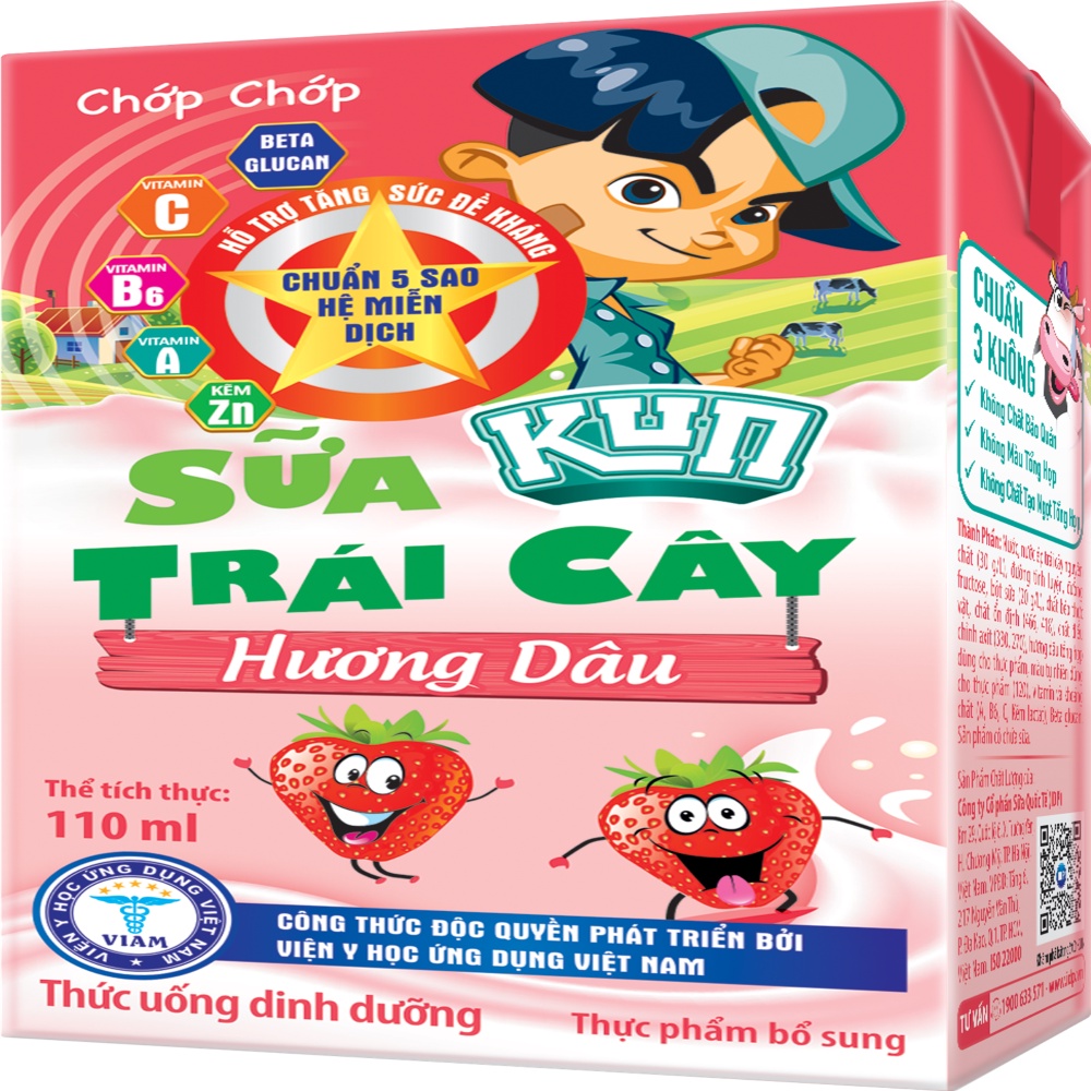 KUN _ Sữa Trái Cây Hương Dâu Thùng 48 Hộpx110ML