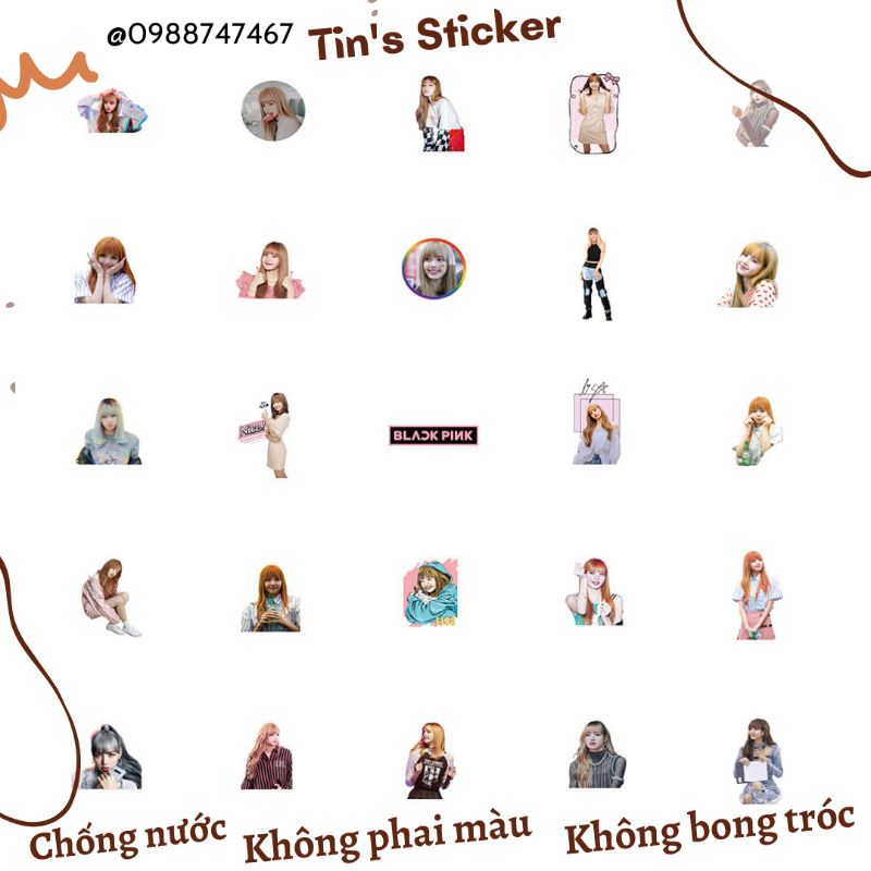 Set combo 50 miếng dán sticker LISA BLACKPINK dán nón mũ bảo hiểm laptop vali sổ sách đàn guitar điện thoại tủ lạnh