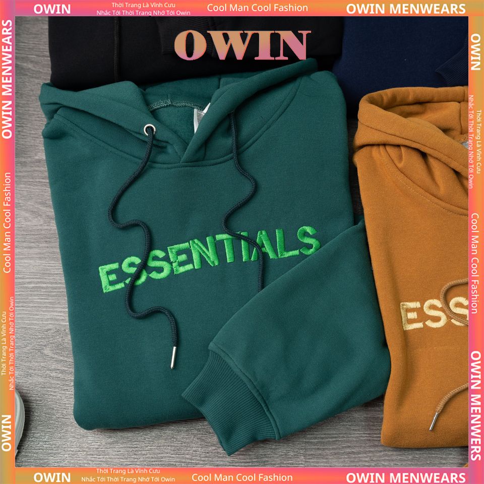Áo hoodie nỉ bông Essentials THÊU NỔI nam nữ, Áo Hoodie nỉ bông có mũ nam nữ form rộng unisex AD03 OWIN