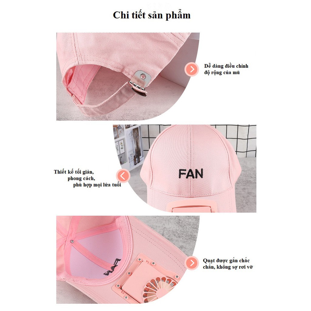 Mũ Gắn Quạt Mini - Mũ Lưỡi Trai Tích Hợp Quạt Làm Mát Mùa Hè