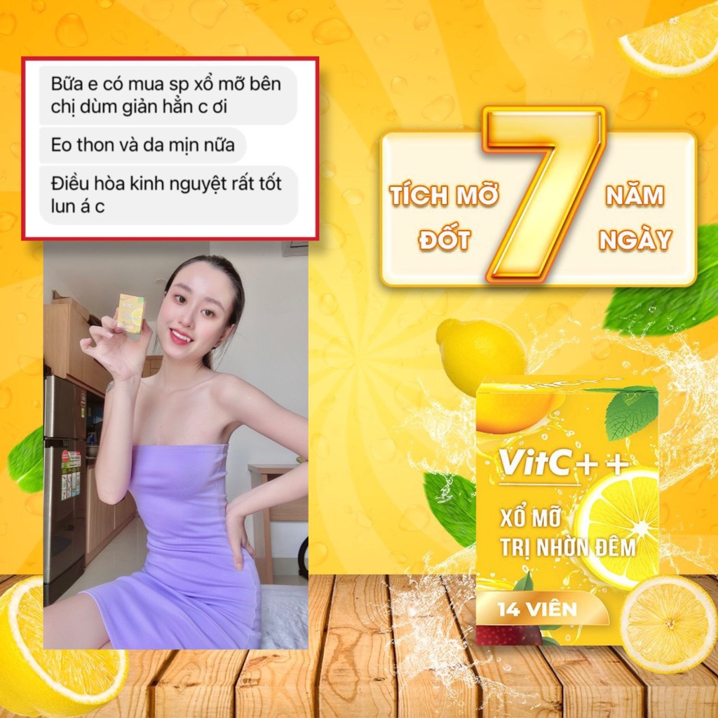 Combo Siết Eo Giam Mỡ Bụng Xổ Mỡ Đêm VitaC+ Detox X9 Viên Uống Giam Cân Thải Mỡ