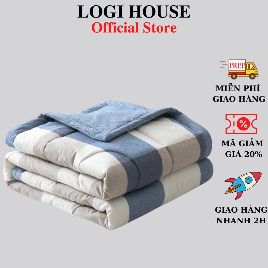 Chăn mền cotton chần bông dùng 2 mặt đắp thoáng mát 1.6x2m cao cấp