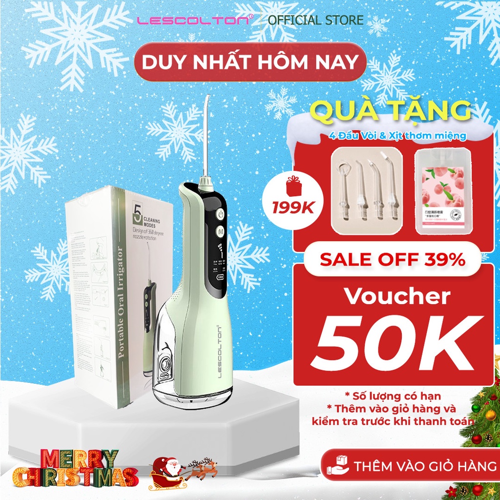 Máy tăm nước cầm tay mini cao cấp Lescolton vệ sinh răng miệng, làm sạch sâu, loại bỏ các mảng bám kẽ răng