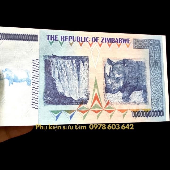 Tờ Lưu Niệm 100 Tỷ Tỷ Zimbabwe Hình Tê Giác, kích thước: 16.5cmx7.5cm, màu trắng - SP005991
