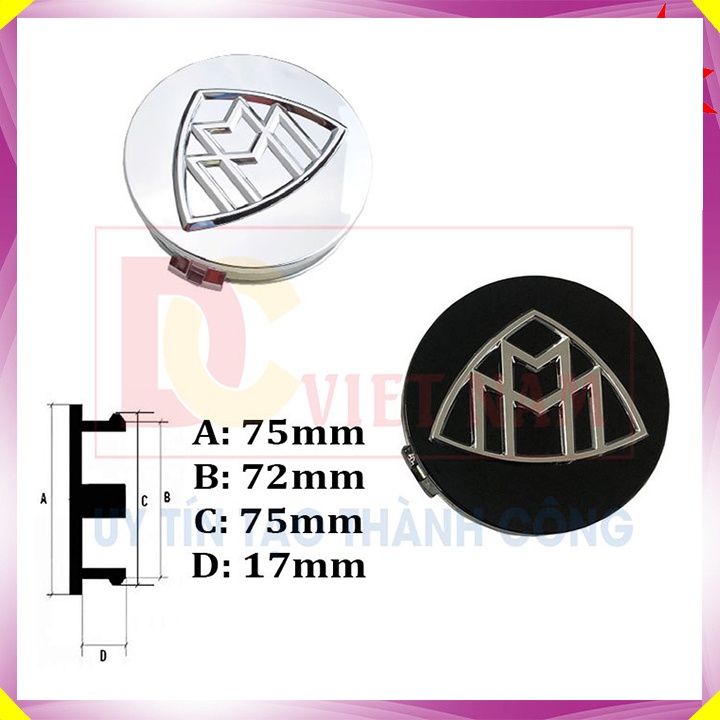 Sản phẩm Logo chụp mâm, ốp vành và bánh xe ô tô Mayback đường kính 75mm: Mã MB75-BB