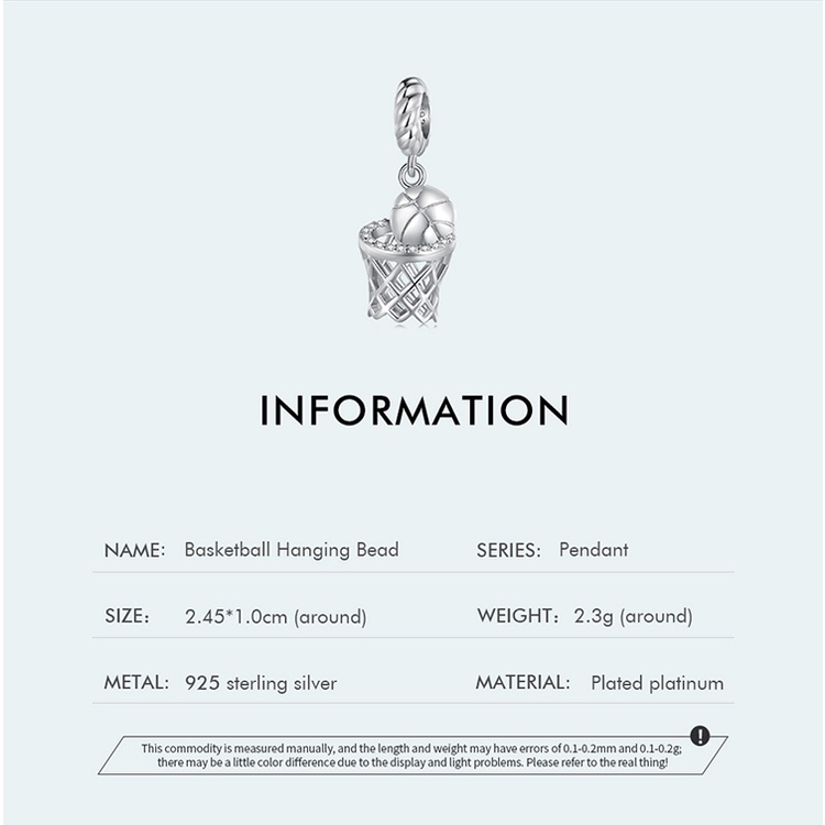 BAMOER Mặt Vòng cổ Bạc 925 Hình Quả Bóng Rổ