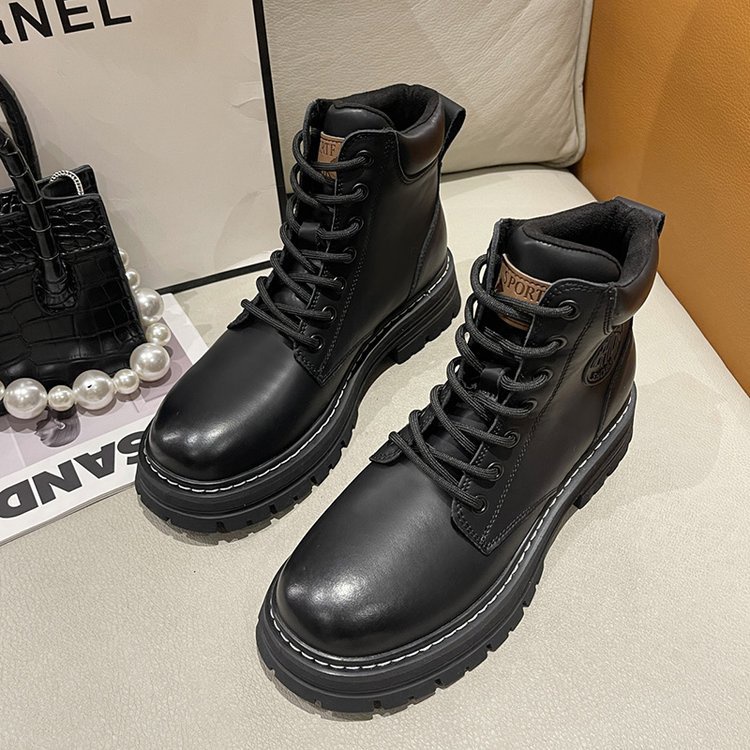 Giày Bốt Nữ Phong Cách Anh Quốc Thu Đông Cổ Cao Đế Độn 3cm, Giày Bốt Martin Ulzzang,Phong Cách Vintage,Hàn Quốc-ICLASSY