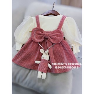 Set váy yếm nhung hồng