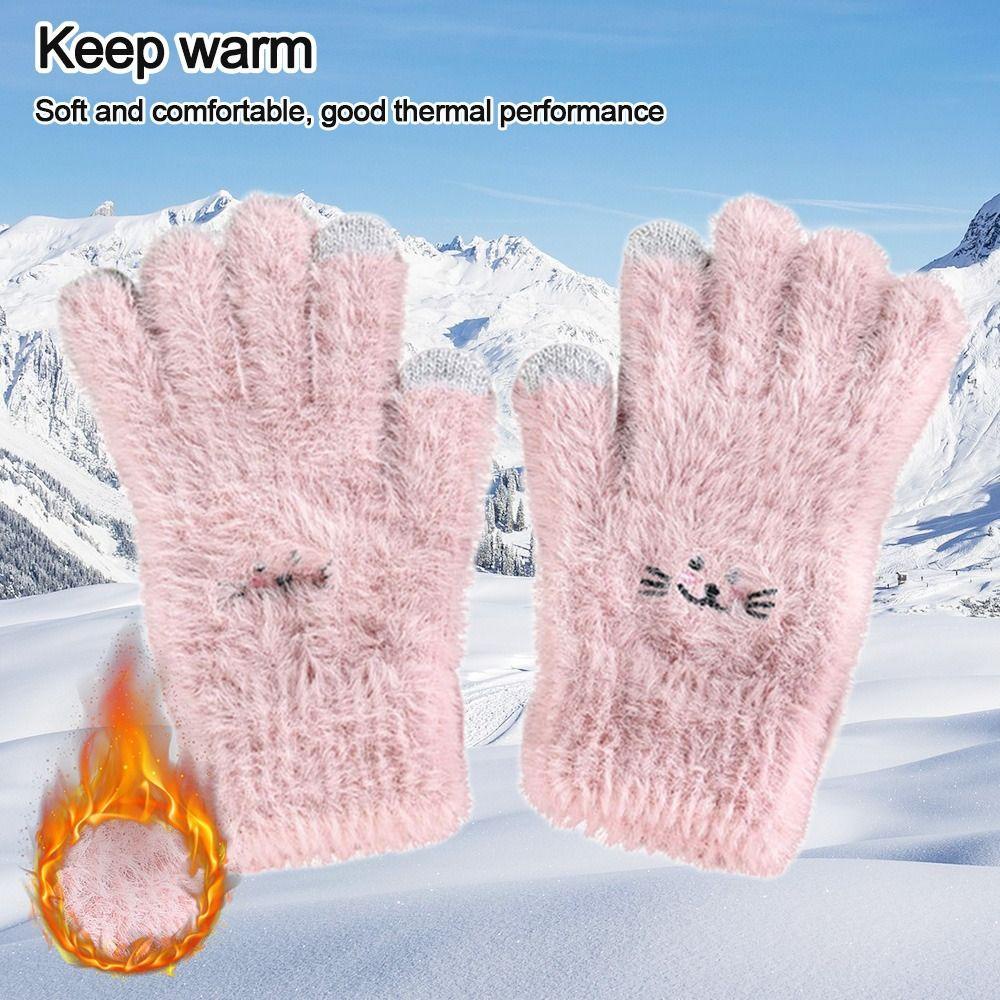 OKDEALS 1 Đôi Găng Tay Lông Chồn Dày Dặn Ấm Áp Thêu Họa Tiết Dành Cho Người Lớn