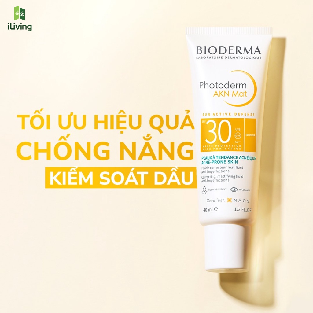 Kem chống nắng cho da hỗn hợp và da dầu Bioderma Photoderm AKN Mat SPF30 40ml và 5ml ILIVING-BIOKCNGBNSPF30