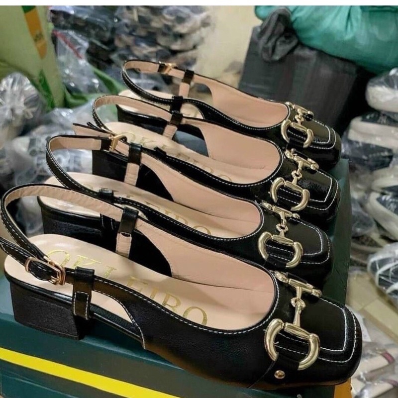 Pass giày mũi vuông hở gót 3cm sz 38