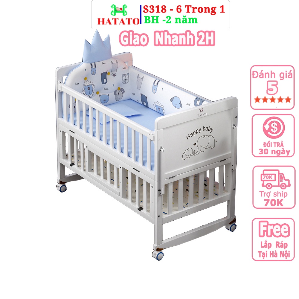 Nôi Em Bé S318 Hatato phủ 3 lớp sơn trắng cao cấp, BH-2năm dùng cho bé từ 0-4 tuổi có thể làm nôi cho trẻ sơ sinh
