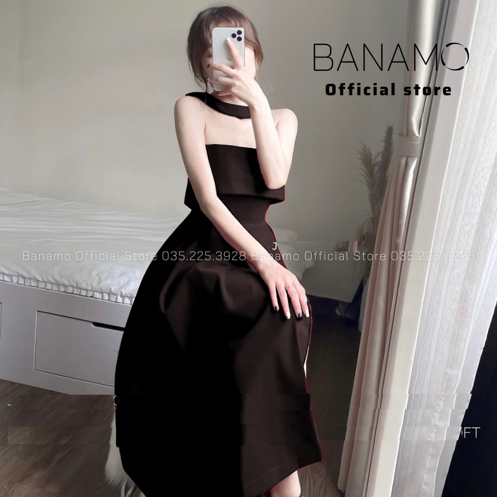 Váy dự tiệc Banamo Fashion đầm nhung xẻ tà dáng dài cổ choker 5510 | BigBuy360 - bigbuy360.vn