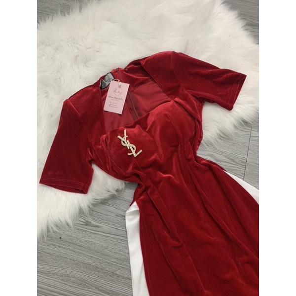 Áo dài nhung cộc tay