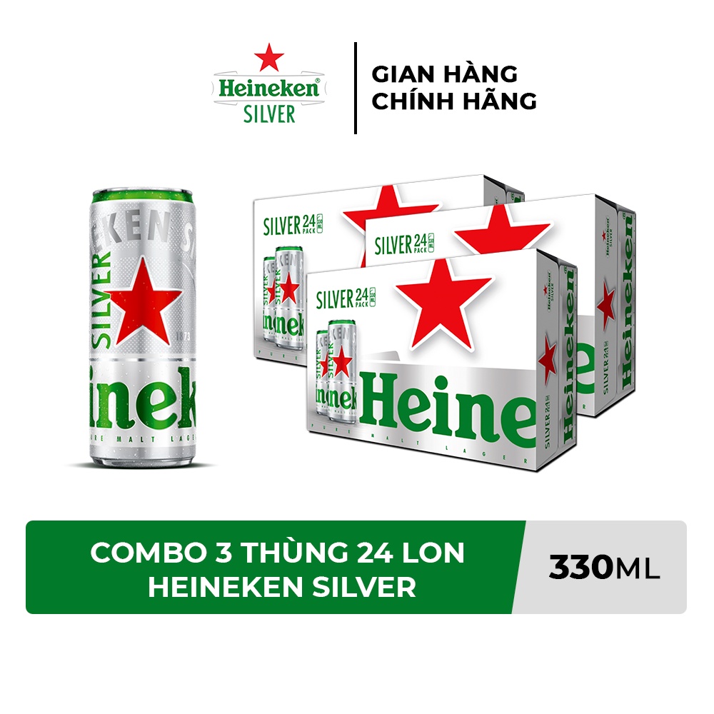 HỎA TỐC HCM - Combo 3 Thùng 24 lon bia Heineken Silver 330ml/lon