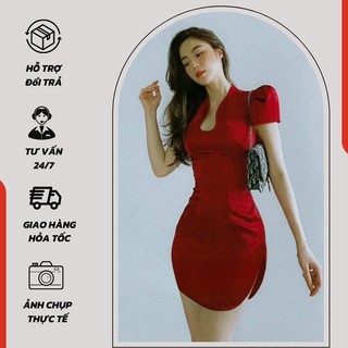Đầm ôm body sườm sám khoét cổ tàu giọt nước tôn dáng - 805