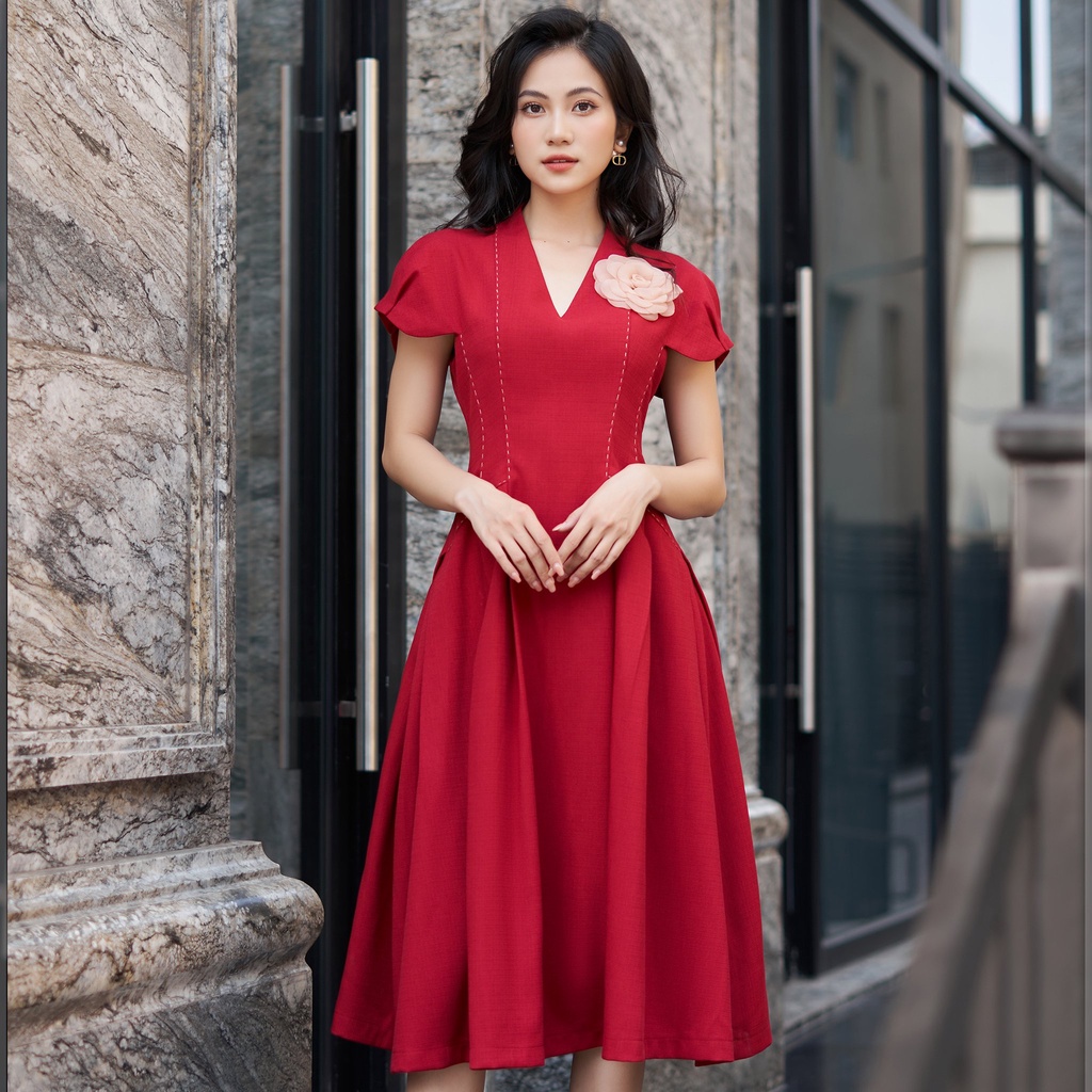 Váy thiết kế nữ cao cấp đính hoa đẹp mã DL20 Thời trang công sở Rosy Belle