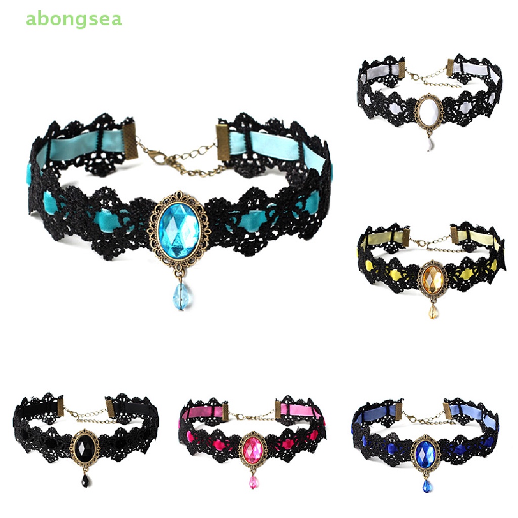 Vòng Cổ Choker Dây Nhung Đen Đính Đá Pha Lê Phong Cách Gothic Cổ Điển
