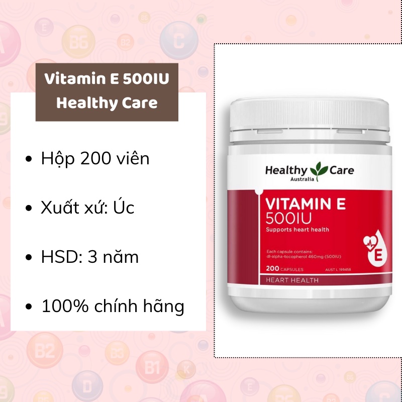 Viên uống bổ sung vitamin E HEALTHY CARE 500IU 200 VIÊN