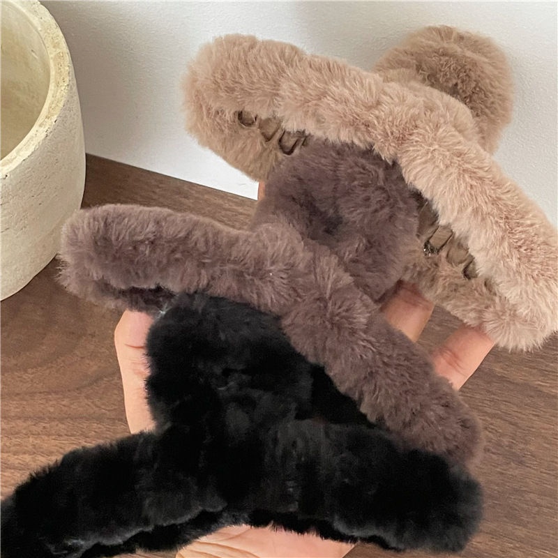 Kẹp Tóc Giả Lông Thỏ 13cm Màu Cà Phê Sữa Thời Trang
