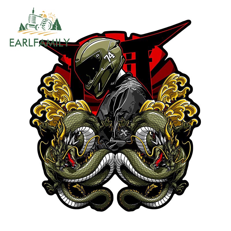 Sticker Dán Cửa Xe Hơi / Mô Tô Hình Rồng Và Xe Máy Kiểu Nhật Kích Thước 13Cmx12.1Cm