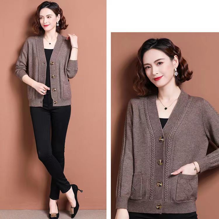 Áo Khoác Cardigan Len Dệt Kim Dáng Ngắn Thời Trang Xuân Thu 2023 Cho Phụ Nữ Trung Niên