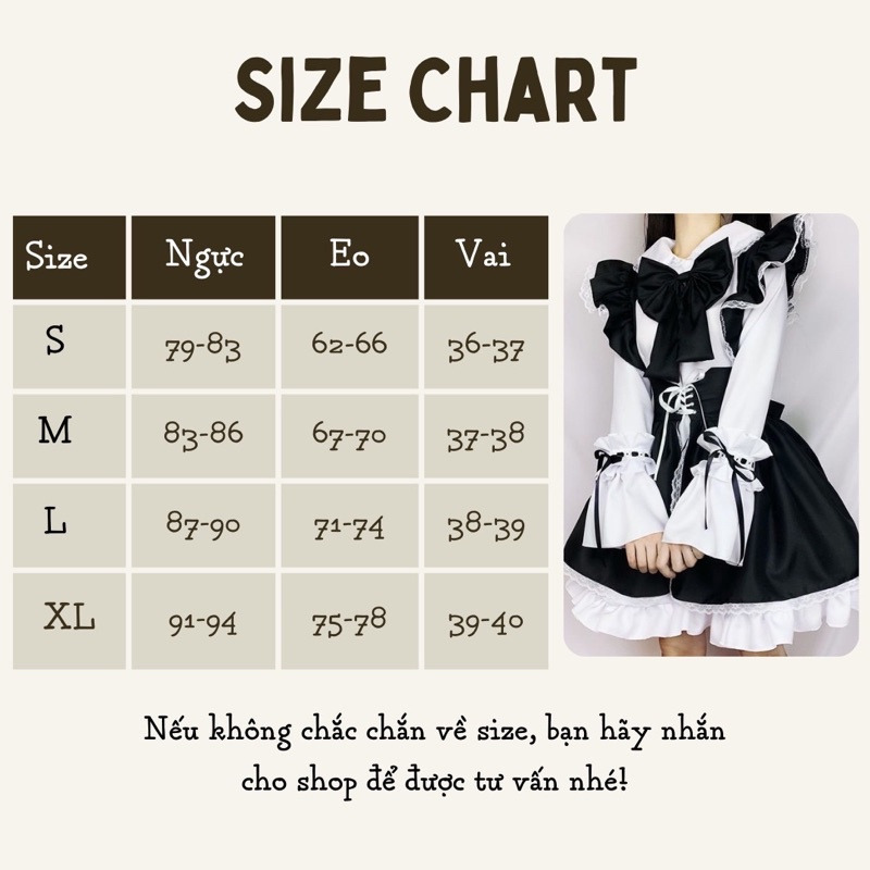 [Sẵn đủ size] Maid ngắn lolita tay dài đáng yêu cute kèm tất | BigBuy360 - bigbuy360.vn