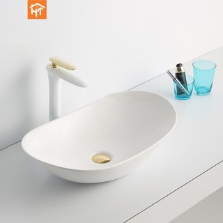 Chậu Lavabo thuyền đặt bàn đá hình thoi màu trắng
