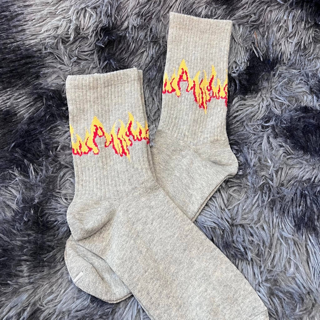 Tất Dài Vớ Kẻ Hình Lửa nhiều màu Nam Nữ Basic Cotton 100%