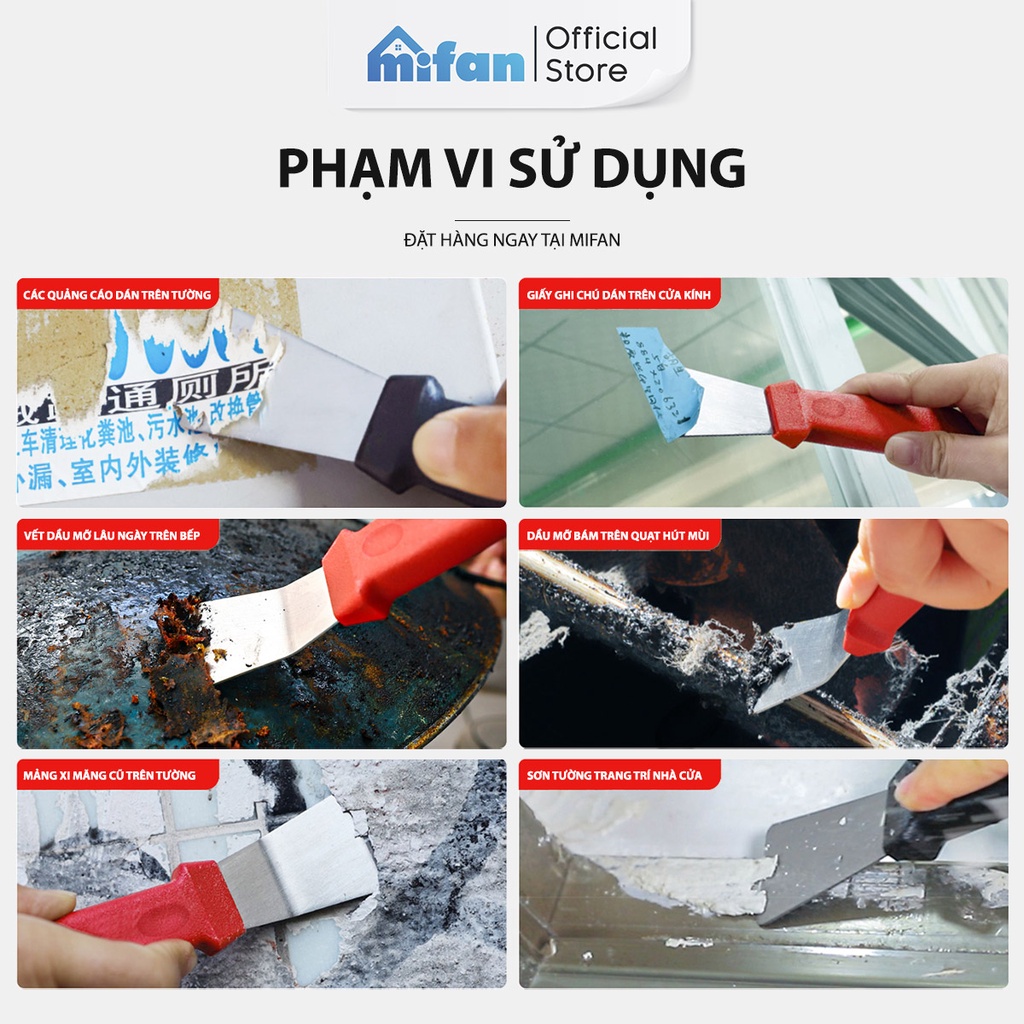 Bộ chổi kim loại và xẻng vệ sinh bếp ga, xoong nồi, máy hút mùi đa năng Mifan - Làm sạch gỉ sét, dầu mỡ bám trên mọi góc