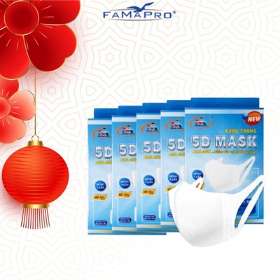 [ COMBO 5 HỘP 5D QUAI VẢI] Khẩu trang y tế  3 lớp Famapro  HỘP10 CÁI