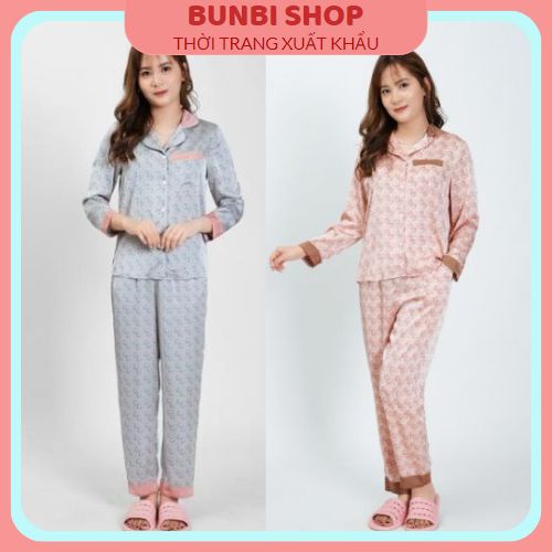 Bộ đồ ngủ nữ Pijama mặc nhà dài tay lụa cao cấp chất ciệu mềm mịn hàng việt nam xuất khẩu chuẩn loại 1