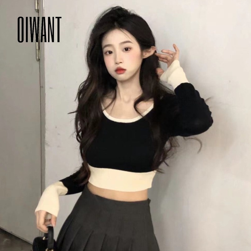 Áo Thun Dệt Kim Tay Dài Dáng Ôm Thời Trang Cho Nữ